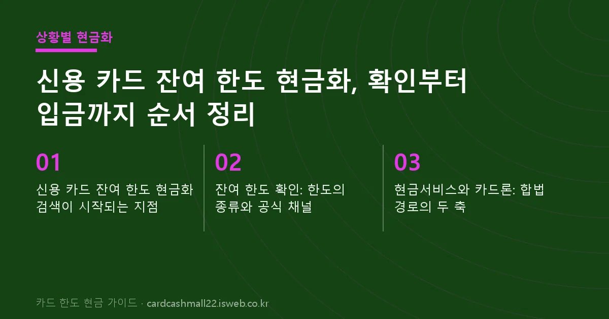 신용 카드 잔여 한도 현금화 정리 핵심 내용을 정리한 요약 카드