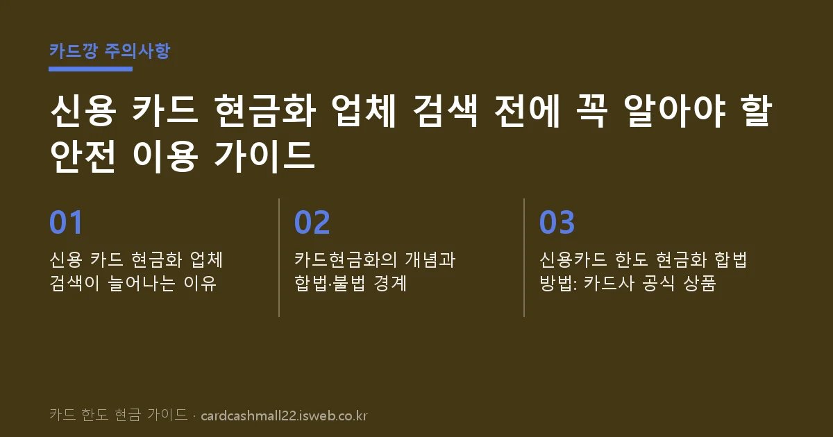 신용 카드 현금화 업체 검색 핵심 내용을 정리한 요약 카드