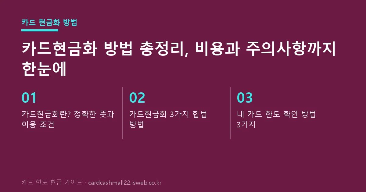 카드현금화 방법 총정리 핵심 내용을 정리한 요약 카드