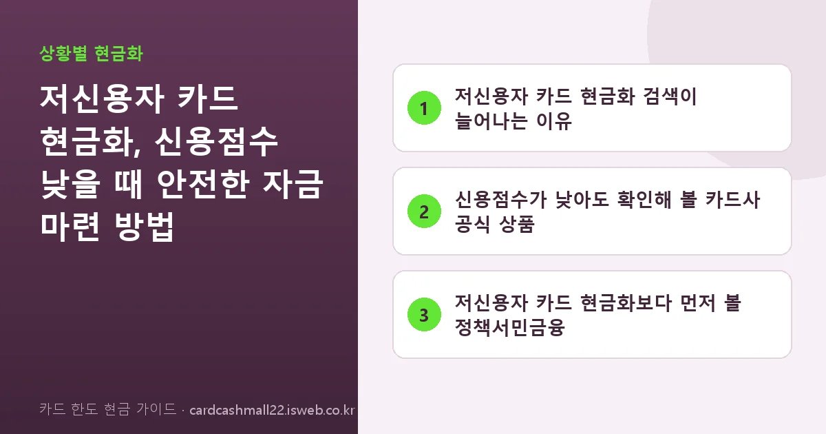 저신용자 카드 현금화 핵심 내용을 정리한 요약 카드