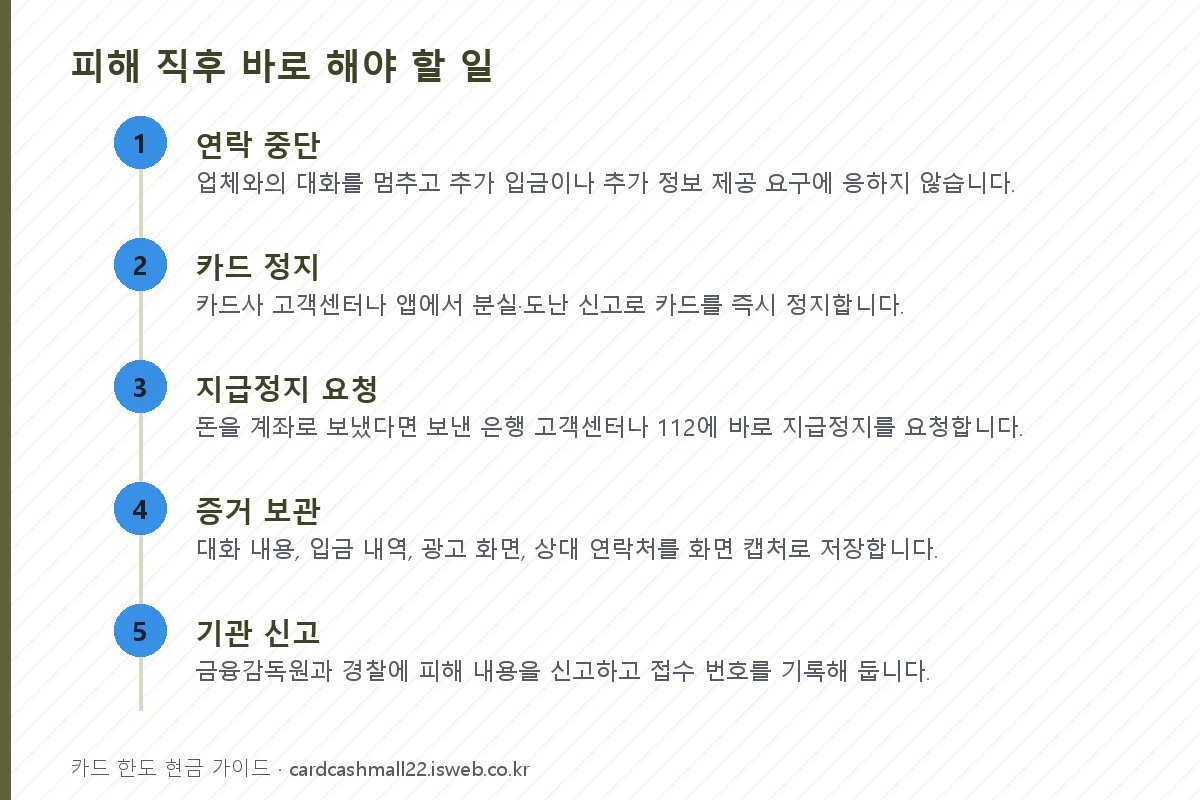 피해 직후 바로 해야 할 일 단계를 순서대로 정리한 그림