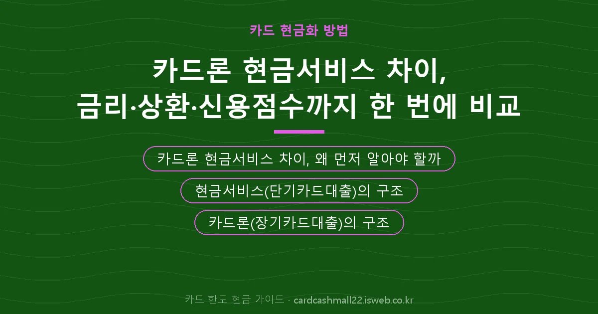 카드론 현금서비스 차이 핵심 내용을 정리한 요약 카드