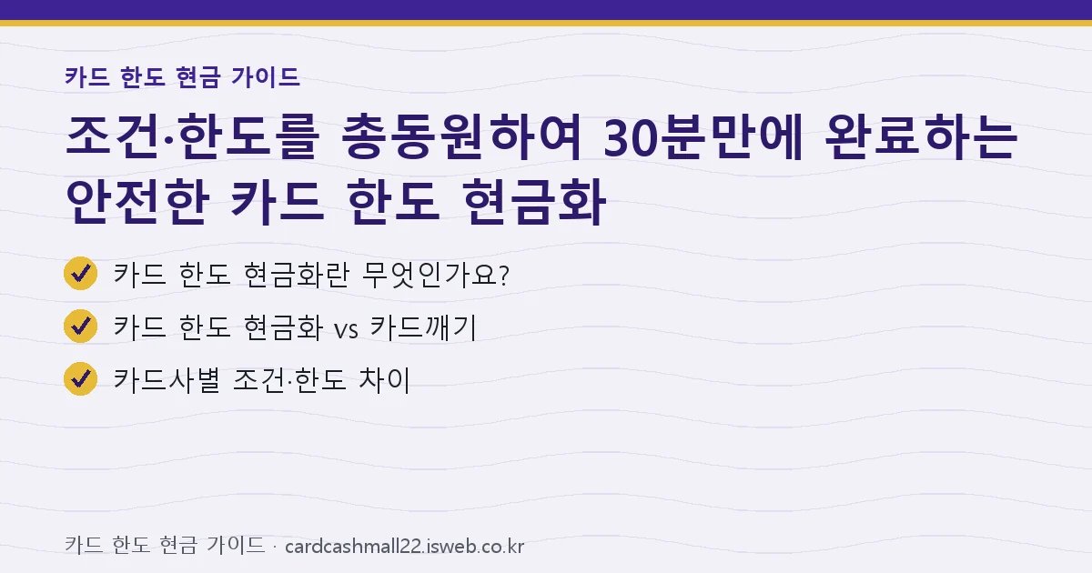 카드 한도 현금 가이드에서 다루는 핵심 내용을 정리한 요약 카드