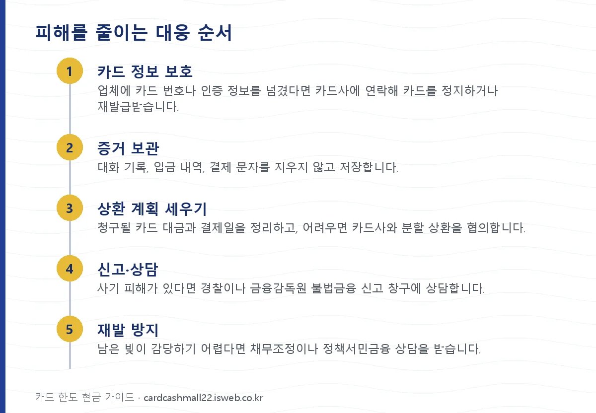 피해를 줄이는 대응 순서 단계를 순서대로 정리한 그림