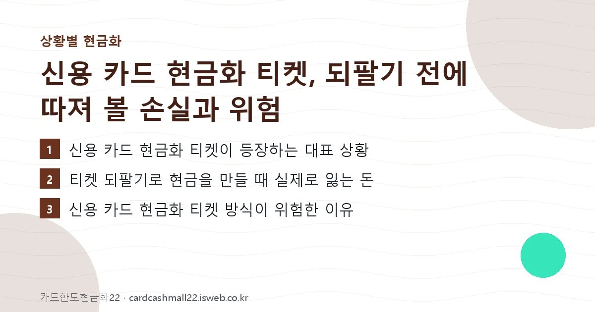신용 카드 현금화 티켓 핵심 내용을 정리한 요약 카드