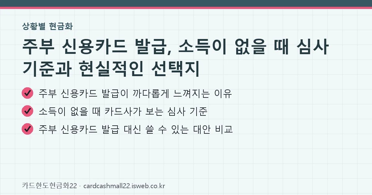 주부 신용카드 발급 핵심 내용을 정리한 요약 카드